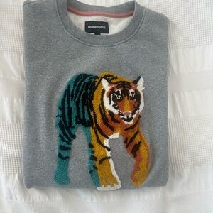 Bonobos Large Men's Gray Tiger Crewneck Sweater
